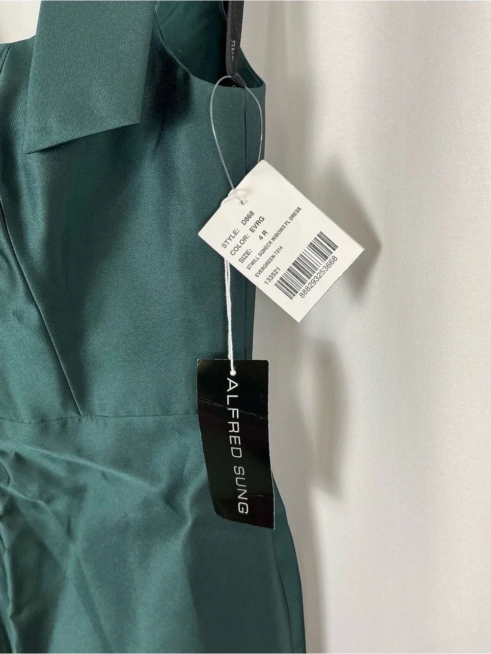 ALFRED SUNG Emerald Green Satin-Twill Maxi Dress with Shoulder Ties - Picture 4 of 7